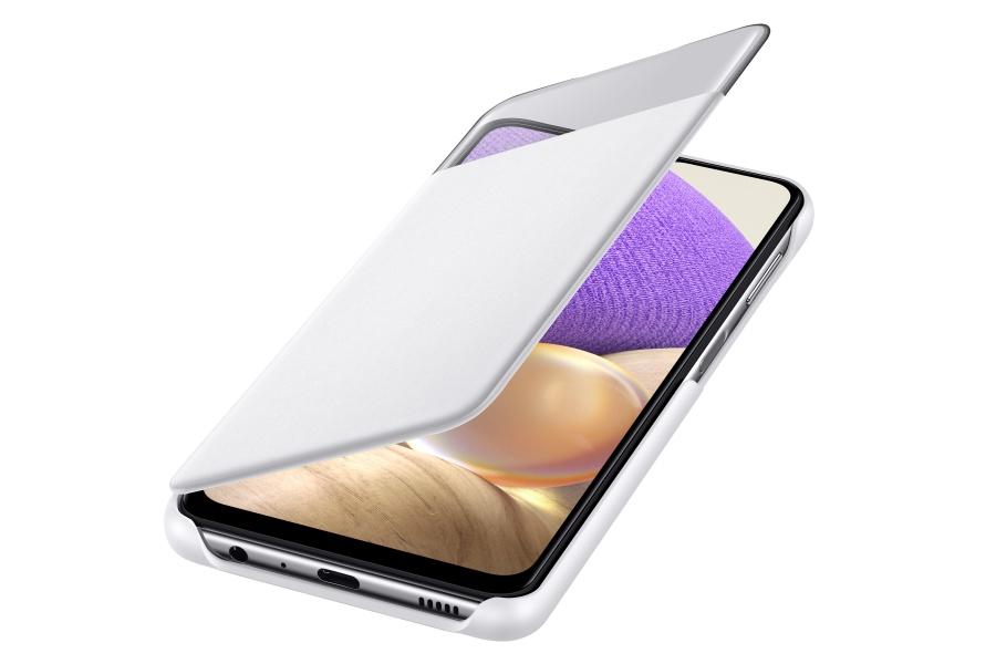 Samsung Galaxy A32 5G S View piniginės dėklas Baltas
