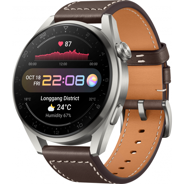 Išmanusis laikrodis Huawei Watch 3 Pro ''Classic Edition'', Sidabrinės  spalvos su rudos spalvos odiniu dirželiu | Varle.lt