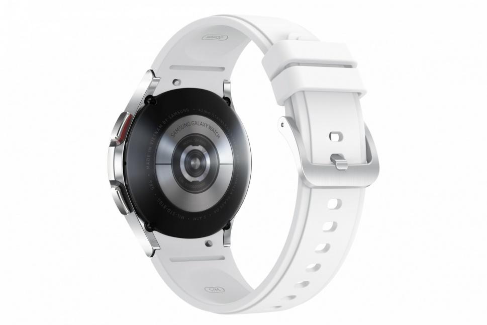 Išmanusis laikrodis Samsung Galaxy Watch4 Classic LTE (42 mm), Sidabrinės spalvos korpusas su baltos spalvos silikoniniu dirželiu