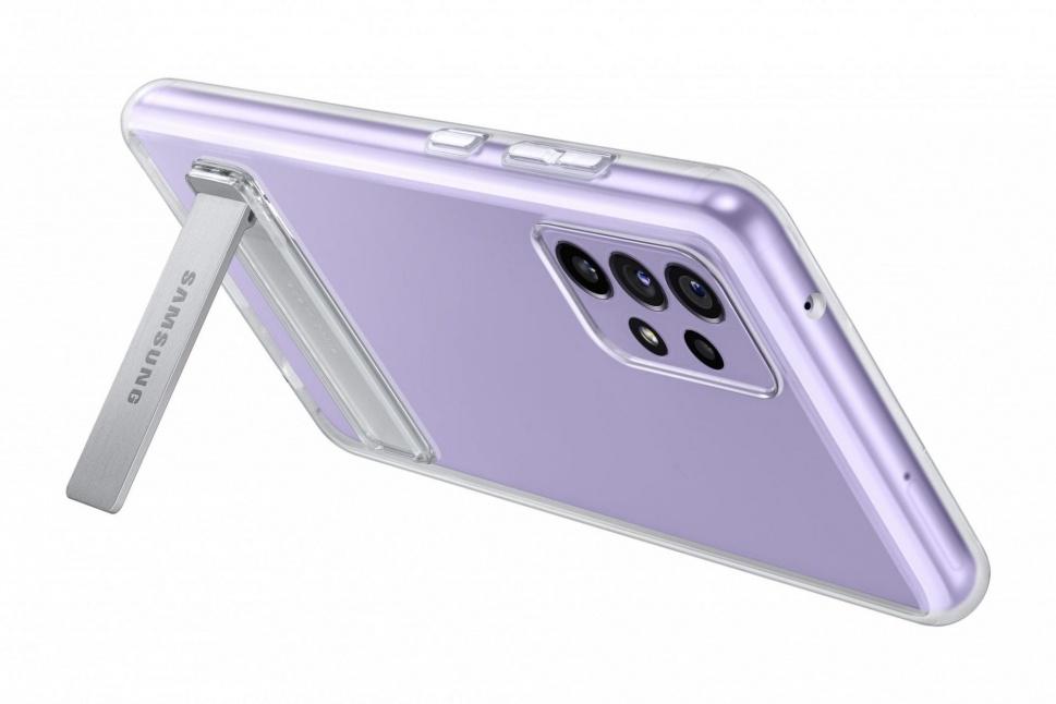 Dėklas JA725CTE „Samsung Galaxy A72“ skaidraus vaizdo stovimas dangtelis, skaidrus (permatomas)