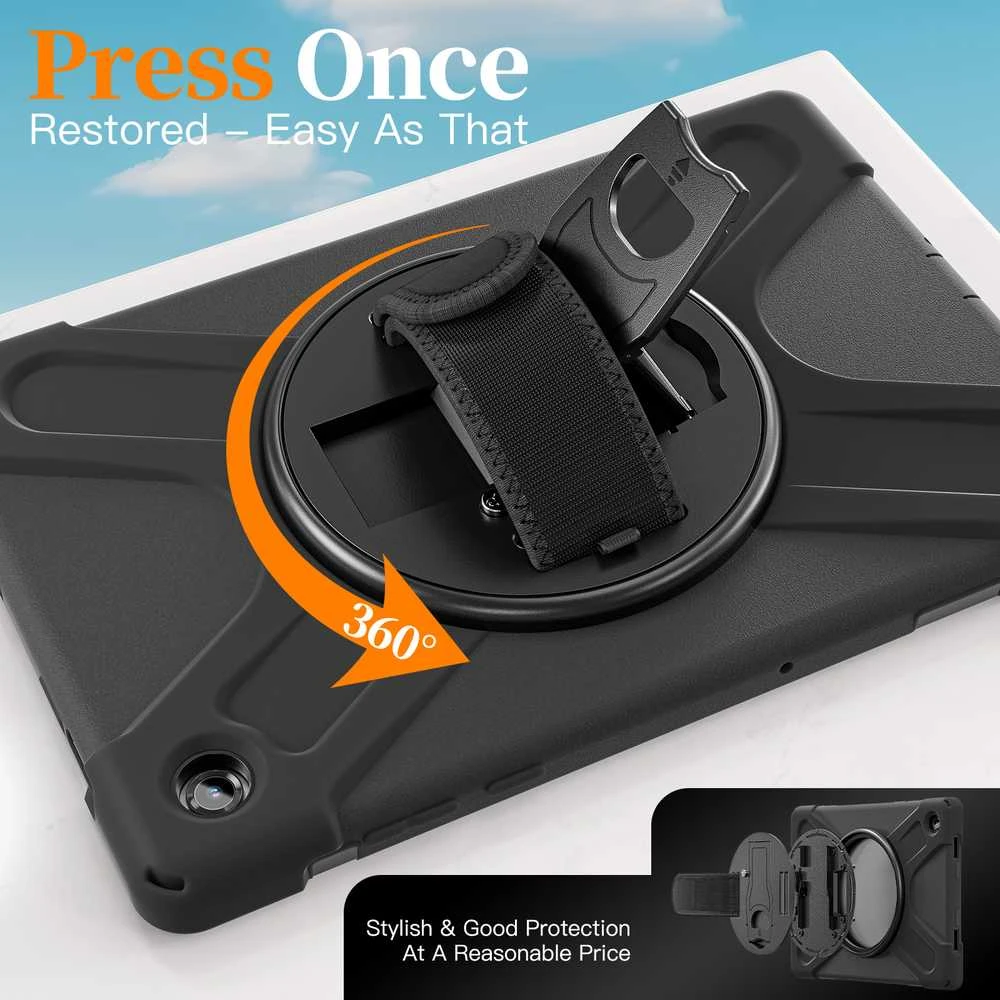 Just Must JM Rugged Case Grip for Samsung Galaxy Tab A11+ with a strap Juodas