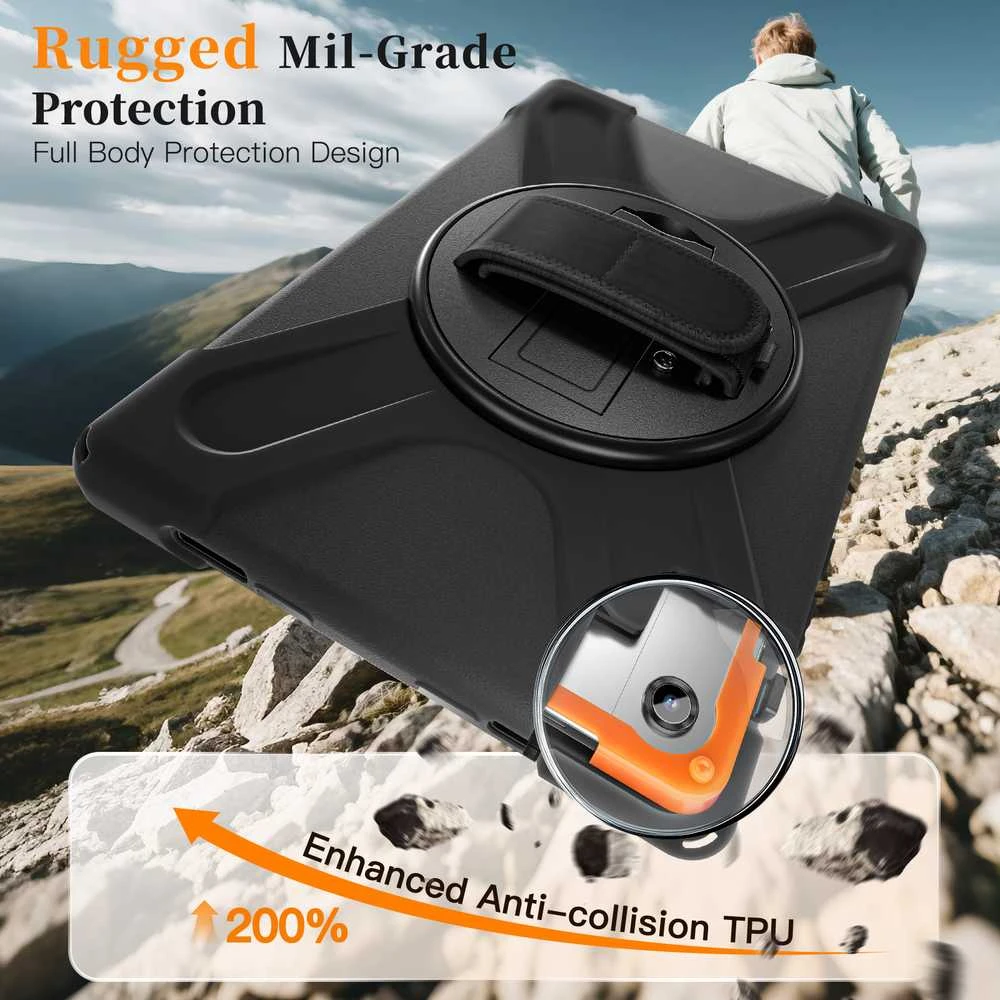 Just Must JM Rugged Case Grip for Samsung Galaxy Tab A11+ with a strap Juodas
