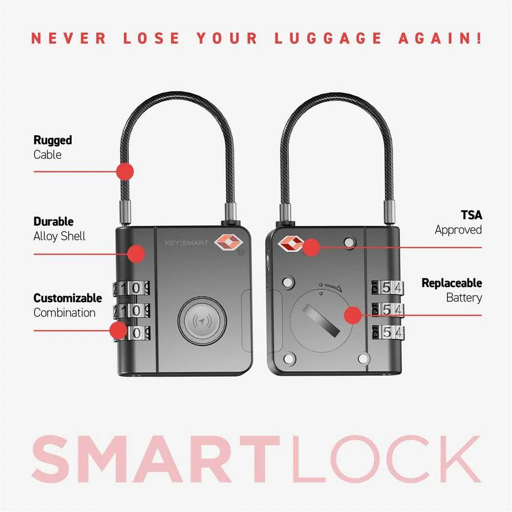 KEYSMART išmanioji spyna; TSA patvirtinta „Find My Lock“, Juodas