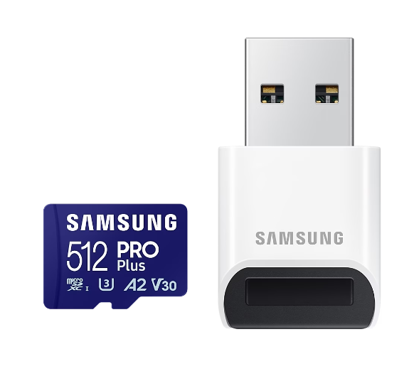 Atminties kortelė SAMSUNG PRO Plus Micro SD 512GB Iki 180MB/s Skaitymas ir 130MB/s Rašymo greitis su 10 klasės 4K UHD įsk. Kortelių skaitytuvas 2023