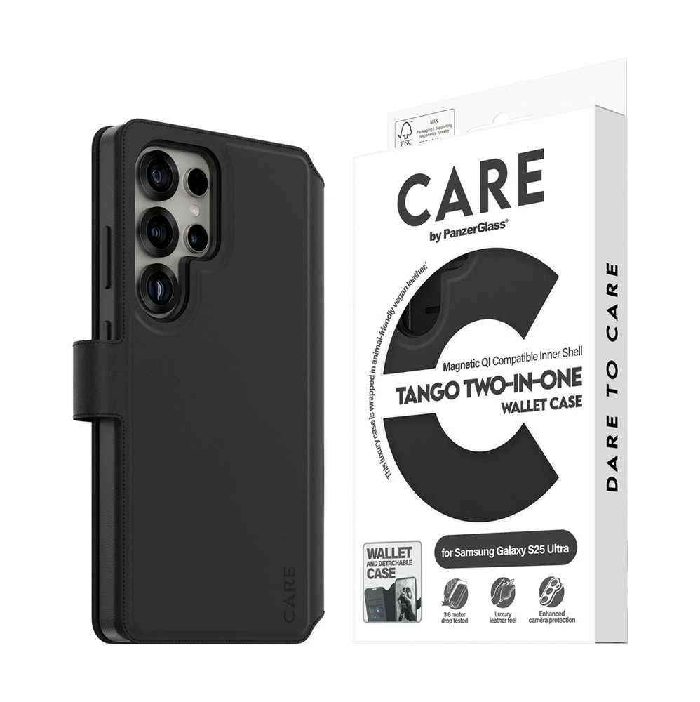 Dėklas Panzer Glass CARE by PanzerGlass Feature Case Tango Du viename piniginė Qi Suderinamas Samsung Galaxy S25 Ultra, Juodas