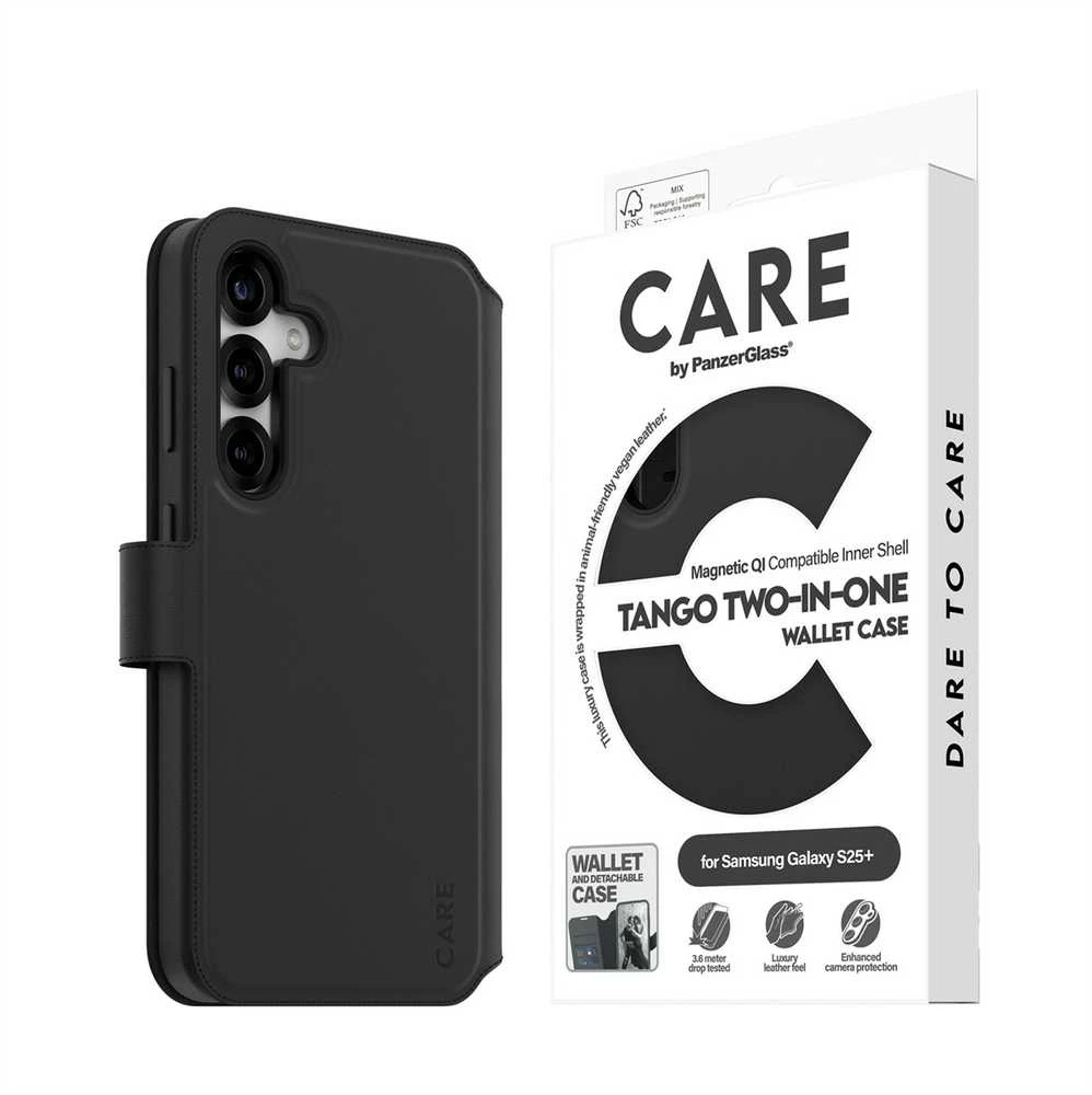 Dėklas Panzer Glass CARE by PanzerGlass Feature Case Tango Du viename piniginė Qi Suderinamas Samsung Galaxy S25 Plus, Juodas