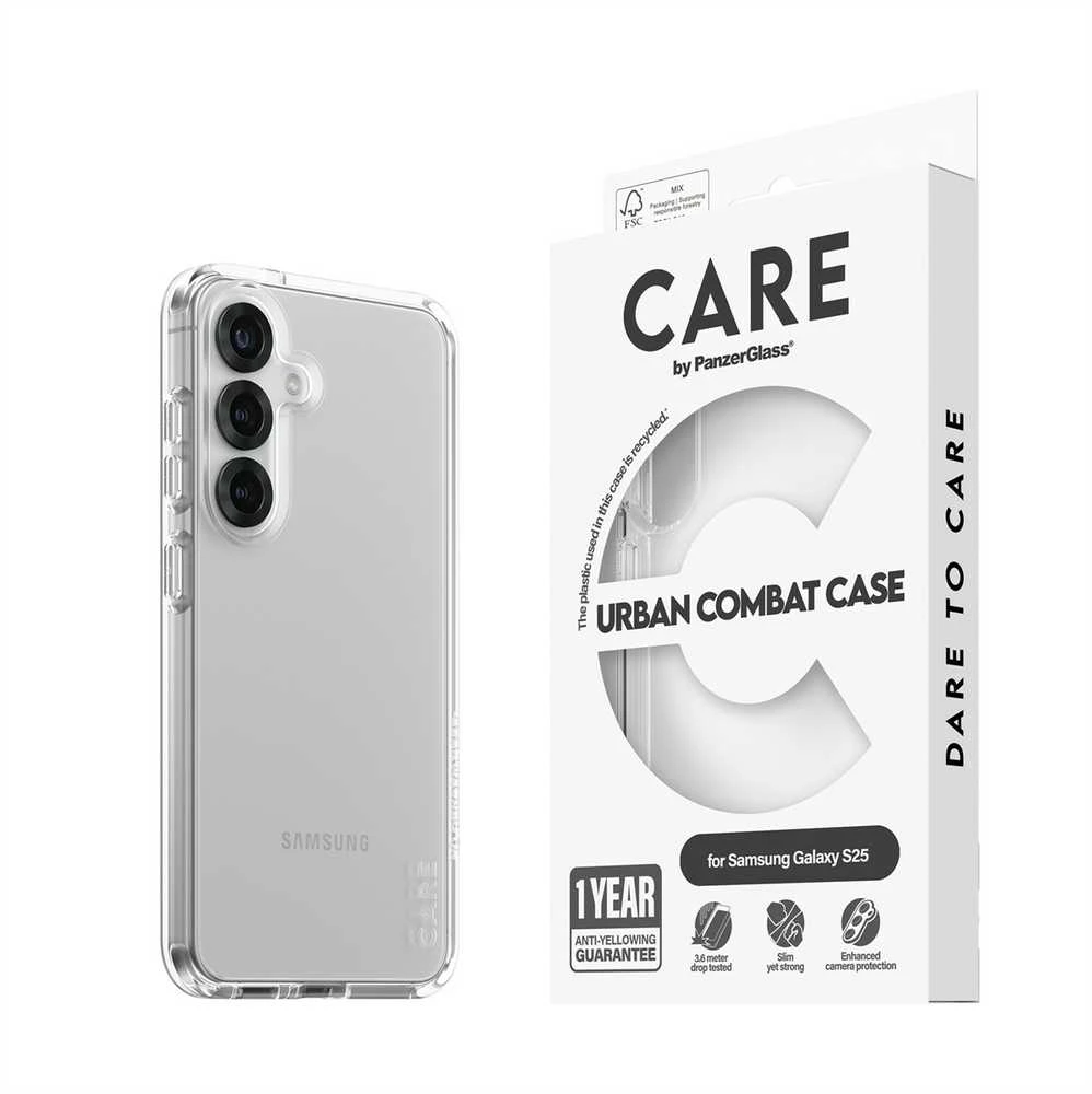 Dėklas Panzer Glass CARE by PanzerGlass Flagship Case Urban Combat w. Skaidrus rėmelis Samsung Galaxy S25, skaidrus