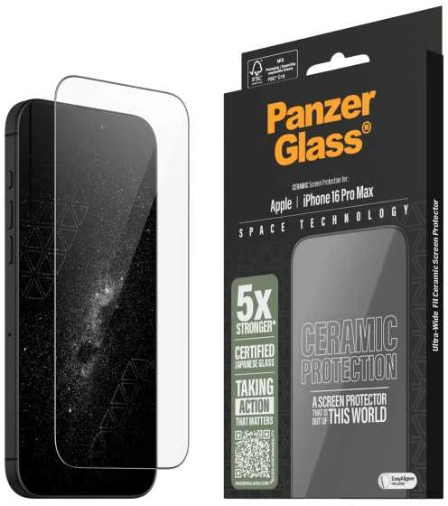 Panzer Glass PanzerGlass keraminė ekrano apsauga Apple iPhone 16 Pro Max, itin platus prigludimas (skaidri)