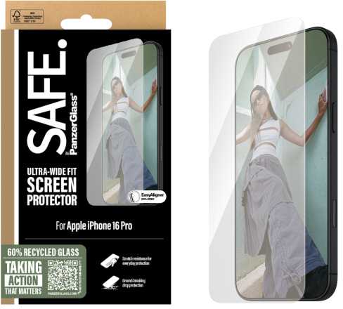 Panzer Glass PanzerGlass SAFE ekrano apsauga Apple iPhone 16 Pro, itin platus prigludimas (skaidrus)