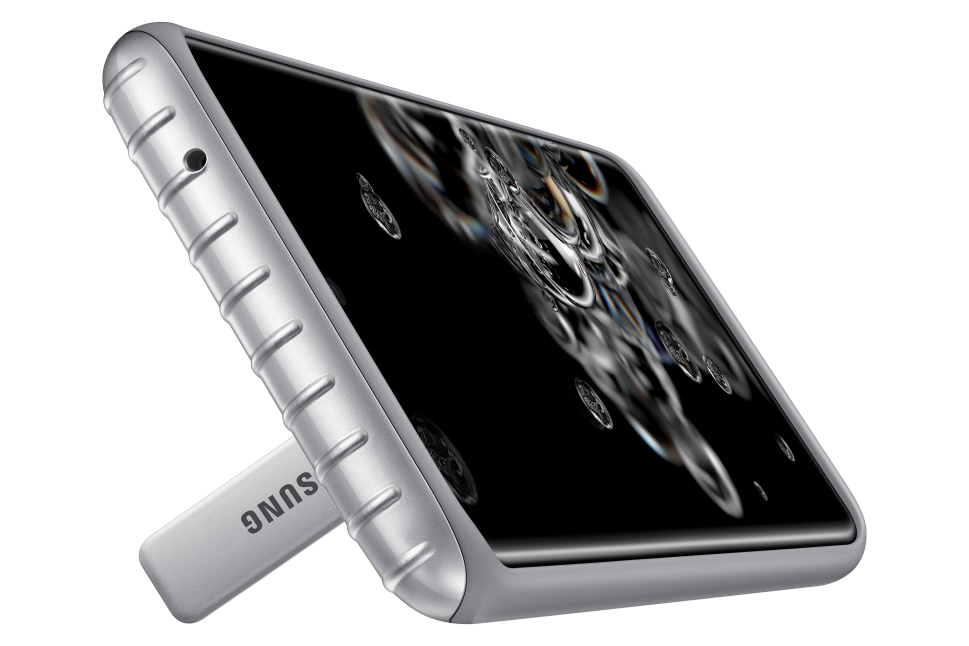 RG988CSE apsauginis stovintis dėklas, skirtas „Samsung Galaxy S20 Ultra“ (sidabrinis)