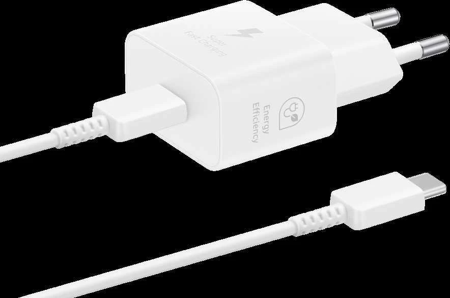 Įkroviklis Samsung EP-T2510XWEGEU 25W + USB-C kabelis baltas