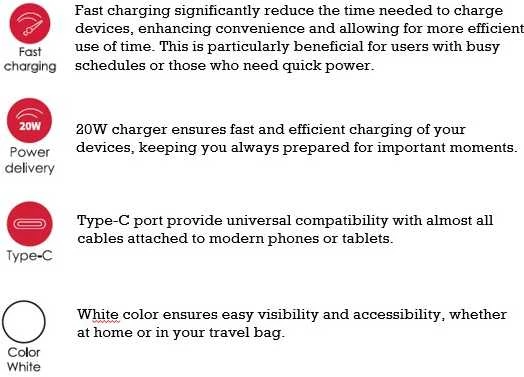 SEEK TOTI 20W Type-C PD Portable Wall Fast Charger, Baltas