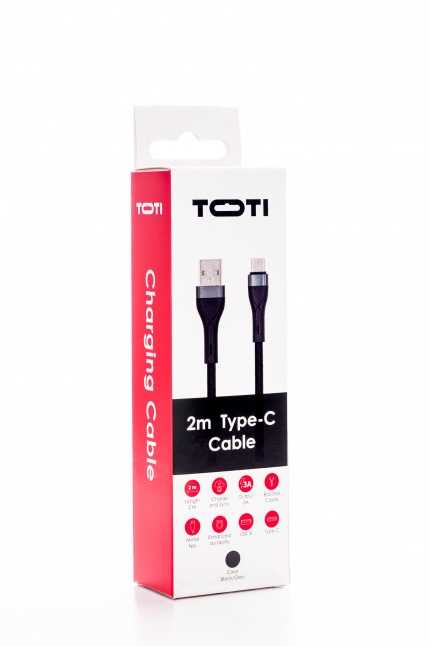 SEEK TOTI USB A to Type-C, 2m Braided Cable 3A, Juodas