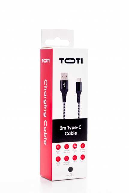 SEEK TOTI USB A to Type-C, 2m Braided Cable 2A, Juodas/Space pilkas