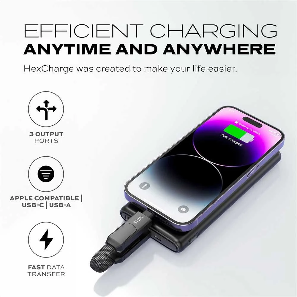 STATIK HexCharge Cable; Juodas