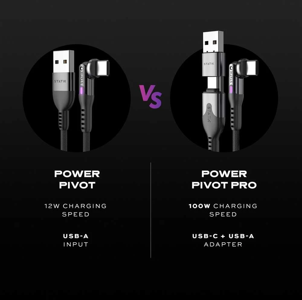STATIK PowerPivot Pro nailono pintas kabelis, USB-C į USB-C, 3m, juodas