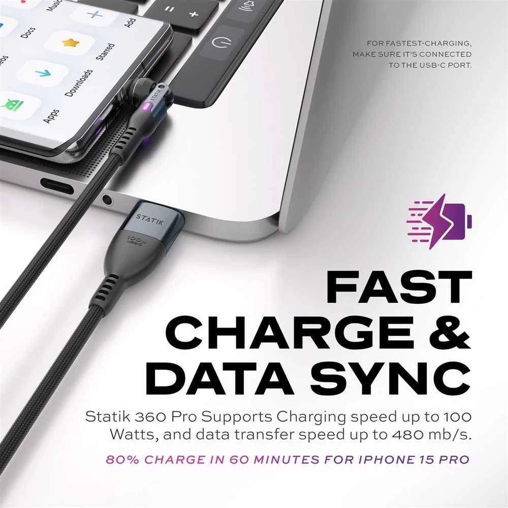 STATIK Statik 360 Pro Cable 2.0 USB-C Only; 1m, Juodas