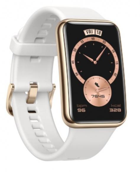 Išmanusis laikrodis Huawei Watch Fit ''Elegant Edition'', Auksinės spalvos  su baltos spalvos silikoniniu dirželiu | Varle.lt