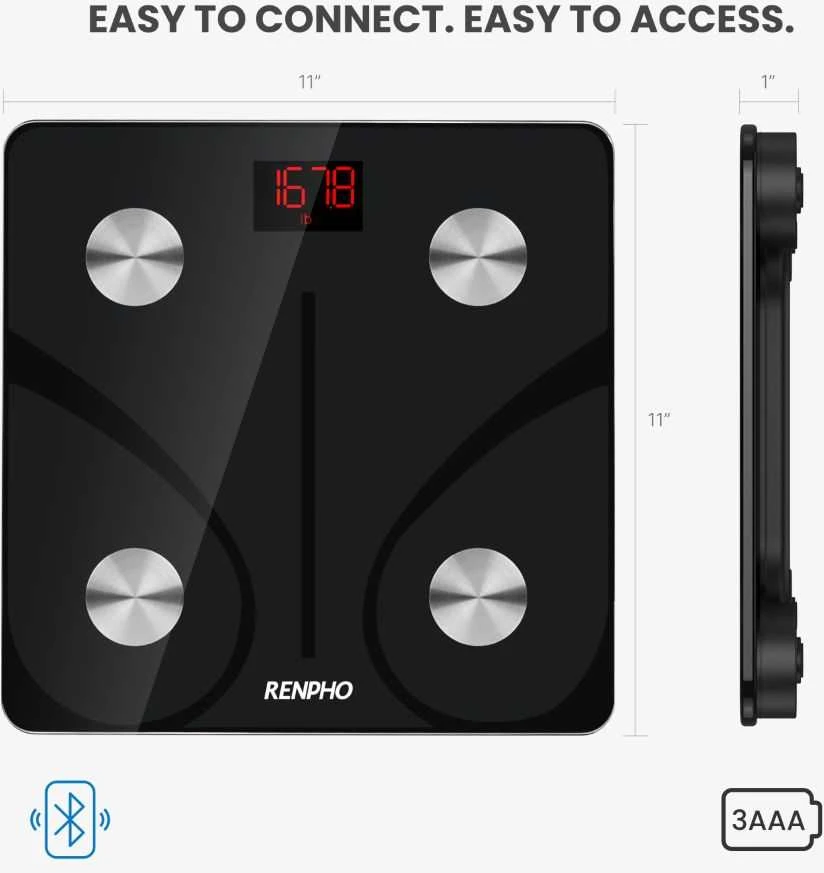 Svarstyklės RENPHO OB02720 - Bluetooth prisijungęs svorio ir kūno analizatorius - 13 rodiklių - Grūdinto stiklo platforma - Juoda