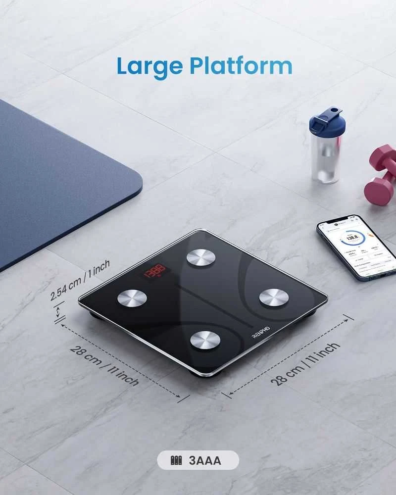 Svarstyklės RENPHO OB02720 - Bluetooth prisijungęs svorio ir kūno analizatorius - 13 rodiklių - Grūdinto stiklo platforma - Juoda