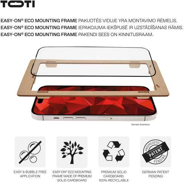 „Toti Premium PREMIUM TEMPERED“ grūdinto stiklo 3D ekrano apsauga, skirta „Apple iPhone 16 Plus“ / „15 Plus“.