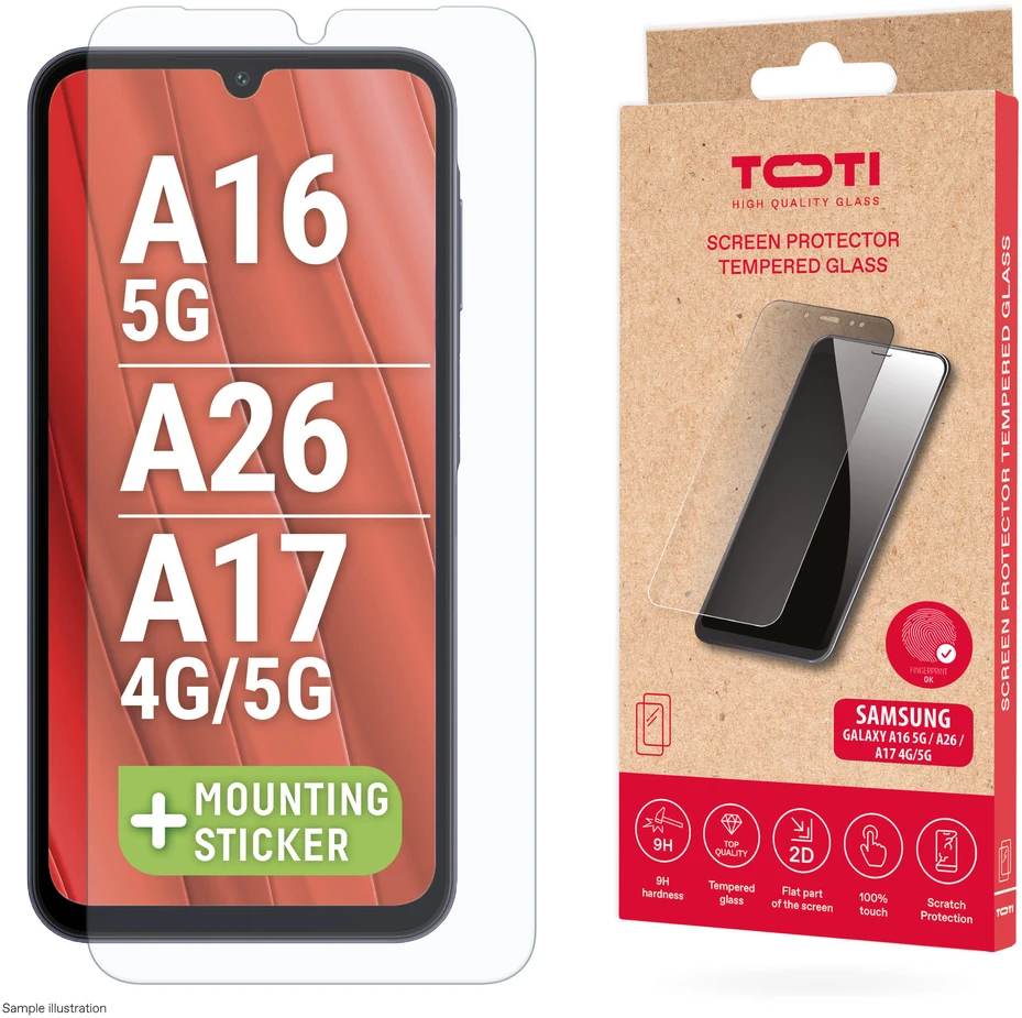 Toti TEMPERED glass 2D screen protector for Samsung Galaxy A26/A16//A17/A18, Transparent