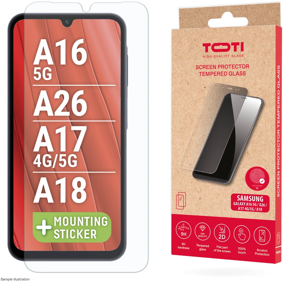 Toti TEMPERED glass 2D screen protector for Samsung Galaxy A26/A16//A17/A18, Transparent