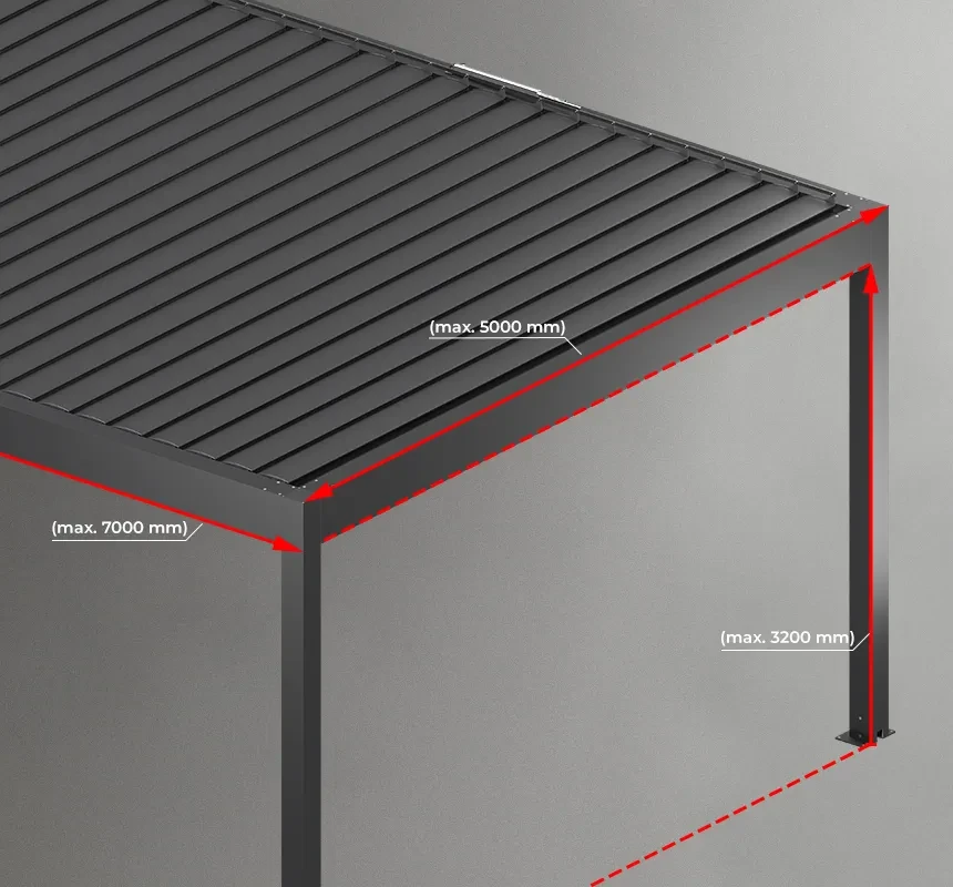 Pergola Bioclimatic: 3000x4000 mm, be LED, laisvai pastatoma pavėsinė aprašymas - Prekės nuotrauka