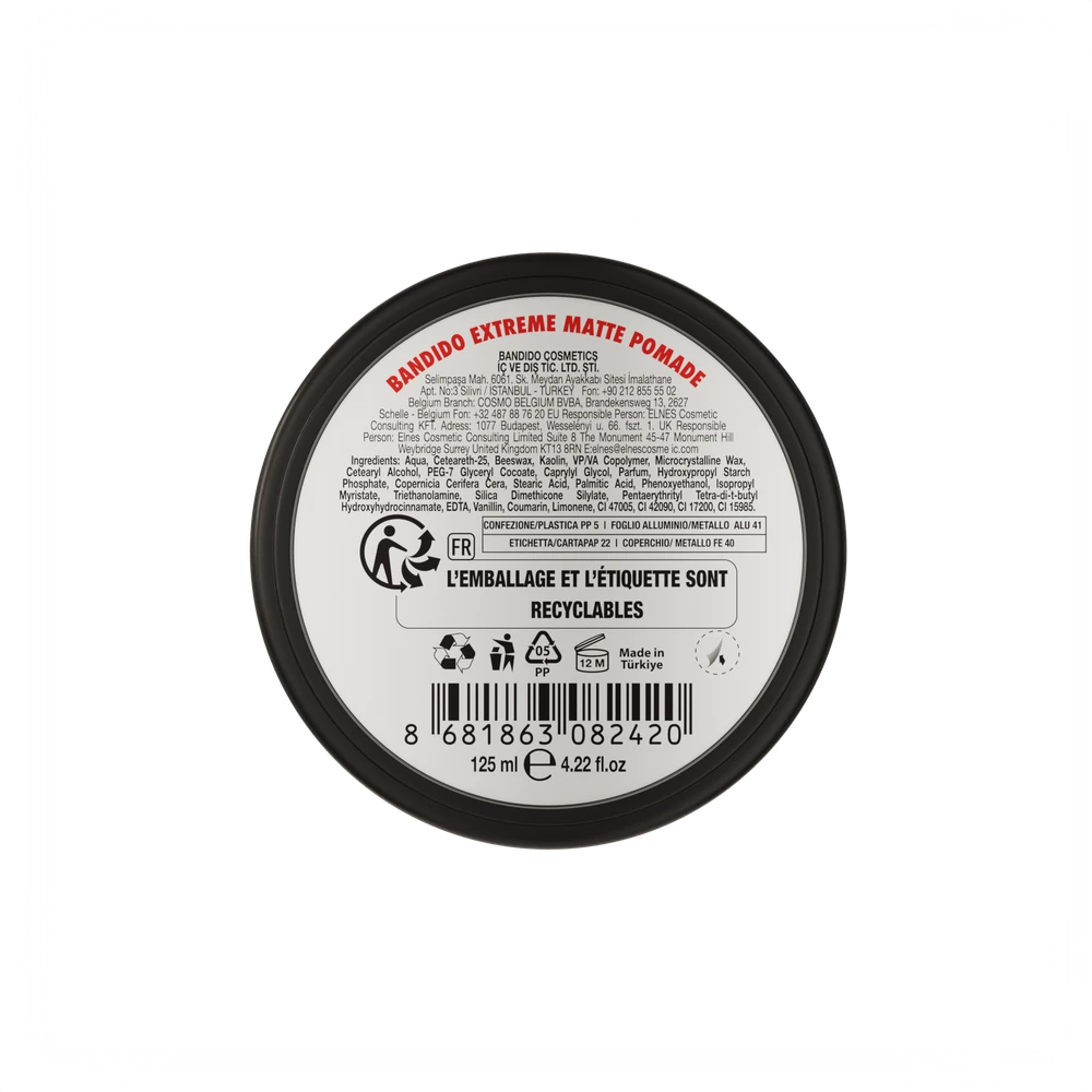 Bandido Cosmetics Bandido Extreme Matte Pomade Matinė plaukų pomada, 125 ml