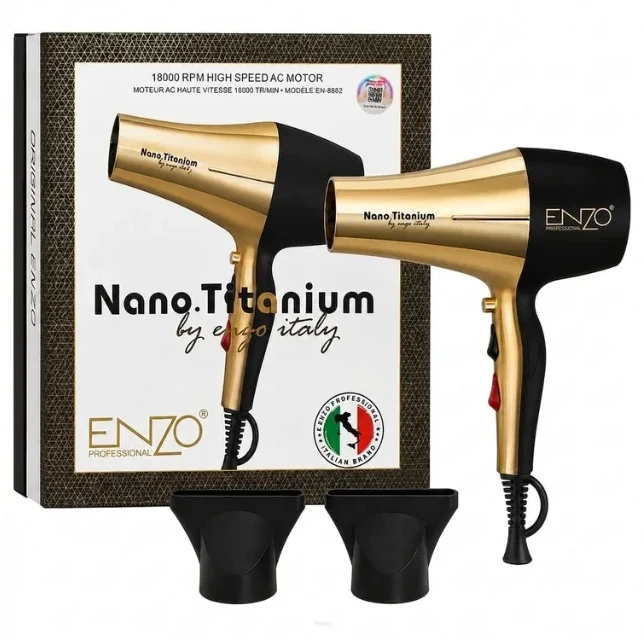 ENZO Professional Plaukų džiovintuvas EN-8862-B, Nano Titanium Juodas Gold, 1845W