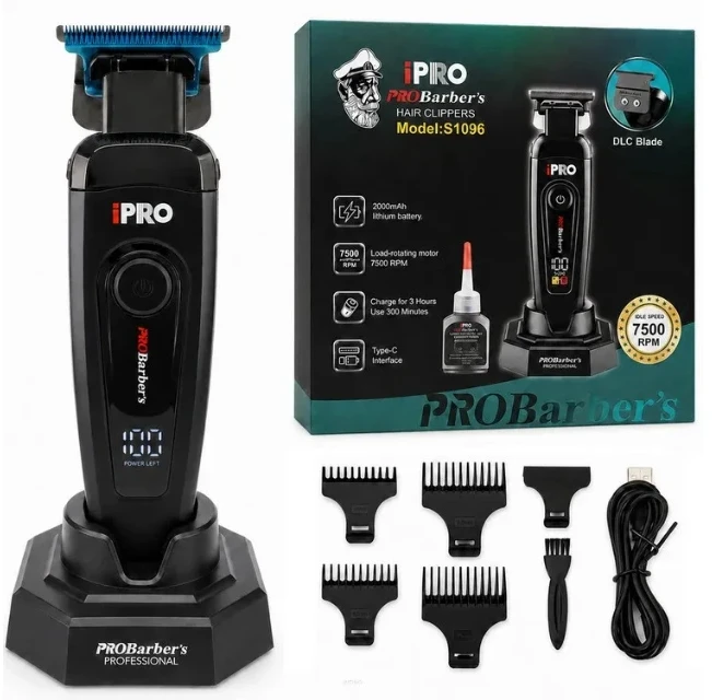 Ipro Probarbers iPRO Hair Clipper Belaidė plaukų ir barzdos kirpimo mašinėlė S1096, Juoda