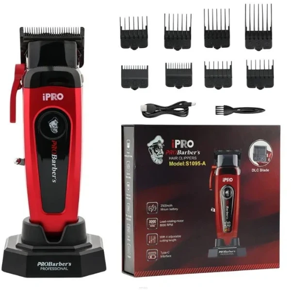 Ipro Probarbers iPRO Professional Hair Clipper Profesionali belaidė plaukų kirpimo mašinėlė S1095-A, Raudona