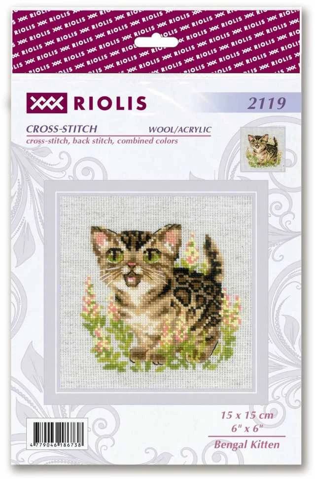 Riolis Kryželiu siuvinėjimo rinkinys Bengalijos kačiukas 15x15 SR2119