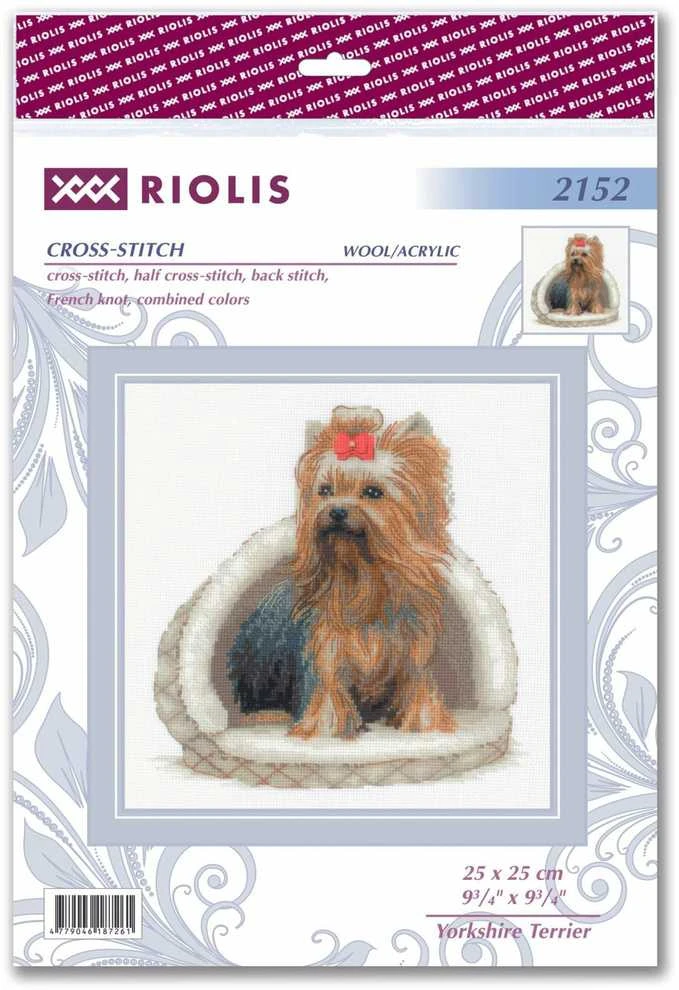 Riolis Kryželiu siuvinėjimo rinkinys Jorkšyro terjeras 25x25 SR2152