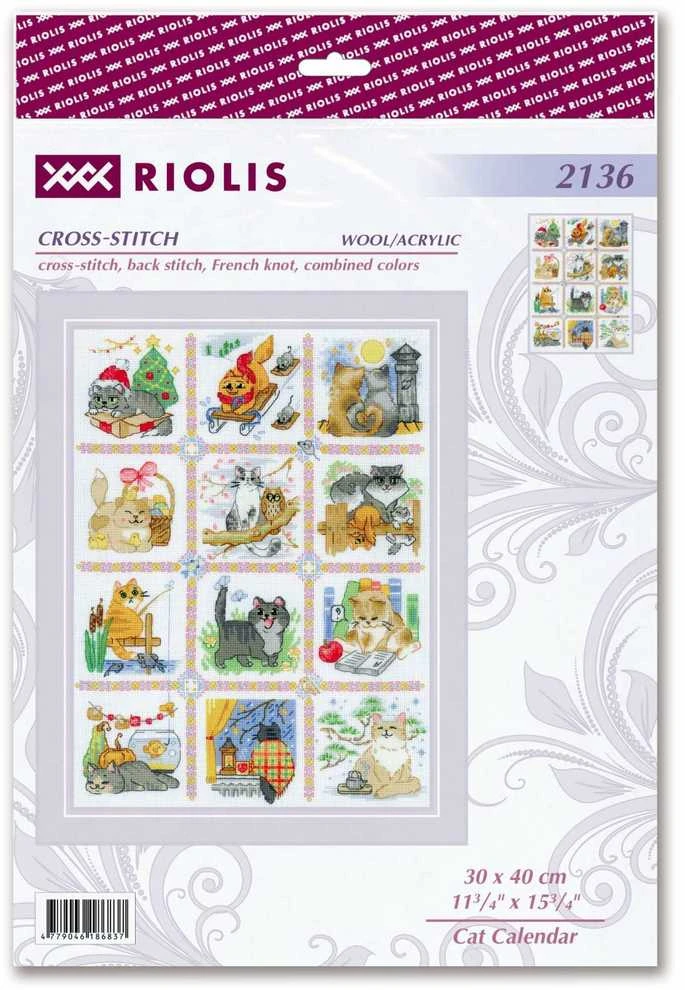 Riolis Kryželių siuvinėjimo rinkinys Katės Kalendorius 30x40 SR2136