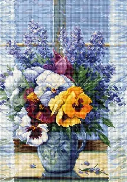 luca S Siuvinėjimo kryželiu rinkinys "Puokštė su našlaitėmis" 25x36cm SB7030