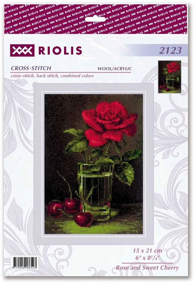 Riolis Kryželiu siuvinėjimo rinkinys Rožė ir Sweet Cherry 15x21 SR2123