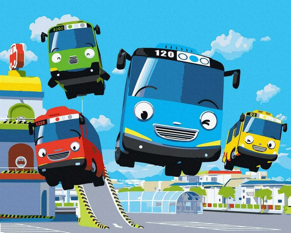 Tapyba pagal skaičius Laimingi autobusai 40x50 cm