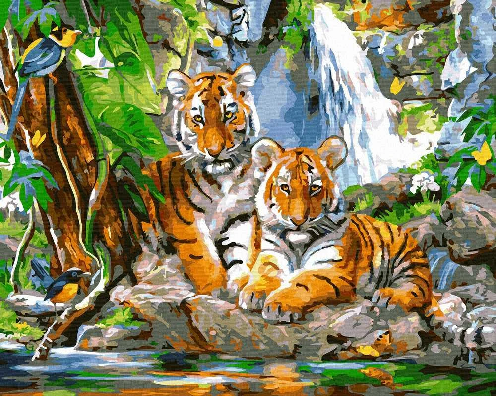 Tapyba pagal skaičius Tigro jaunikliai prie vandens 40x50 cm