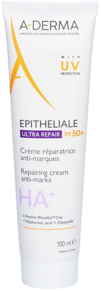 A-Derma Epitheliale Ultra Repair parabenų atkuriamasis dieninis veido ir kūno kremas SPF 50+, 100 ml