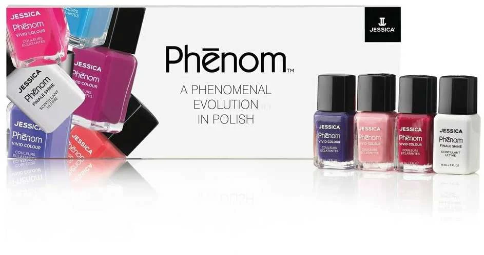 A Phenomenal Evolution In Polish Set Jessica: Phenom Vivid Colour Top Coat Nagų lakas PHEN-000 Finale Shine, 15 ml + Phenom Vivid Colour Nagų lakas PHEN-020 Barbie Rožinė, 14 ml + Phenom Vivid Colour Nagų lakas PHEN-022 Geisha Girl, 14 ml + Phenom Vivid
