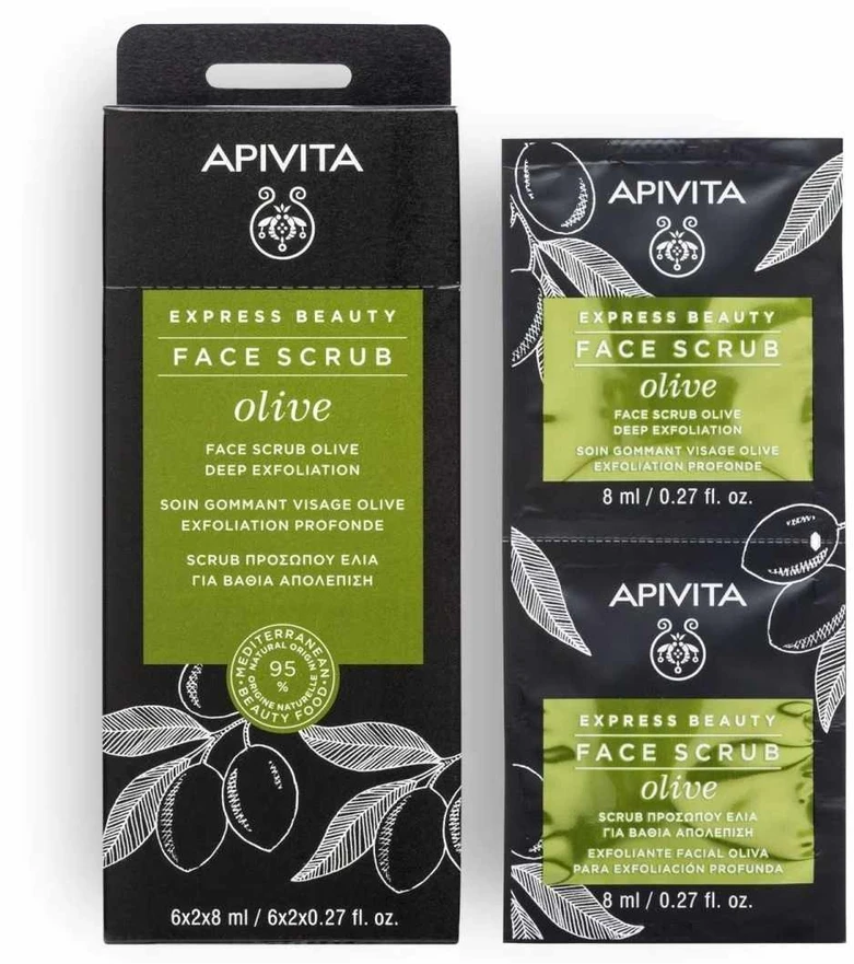 Apivita Olive šveičiamoji ir valomoji veido kaukė, 2 vnt., 8 ml