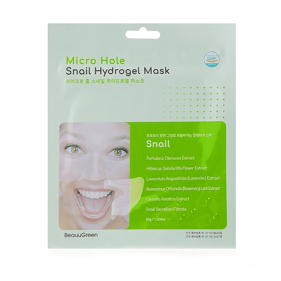 BEAUUGREEN SNAIL HYDROGEL veido kaukė, 30 g