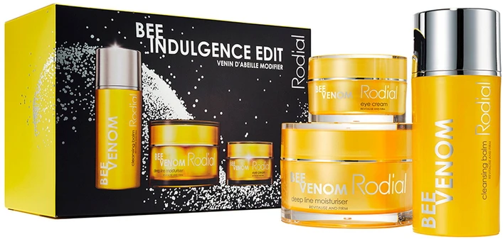 Bee Indulgente Edit Set Rodial: Bee Venom Moisturizing Kreminis For Face, 50 ml + Bee Venom Brightening Paakių kremas, 25 ml + Bee Venom Eliminates Impurities Cleansing Balm For Face, 100 ml