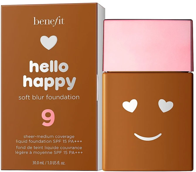 Skystas makiažo pagrindas „Benefit Hello Happy Soft Blur Matte Finish“ 09 Deep Neutral SPF 15, 30 ml