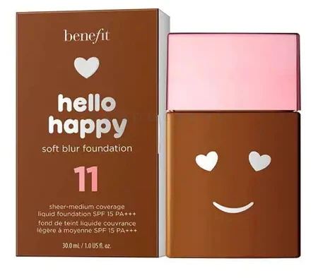 „Benefit Hello Happy Soft Blur Matte Finish“ skystas makiažo pagrindas „11 Dark Neutral SPF 15“, 30 ml