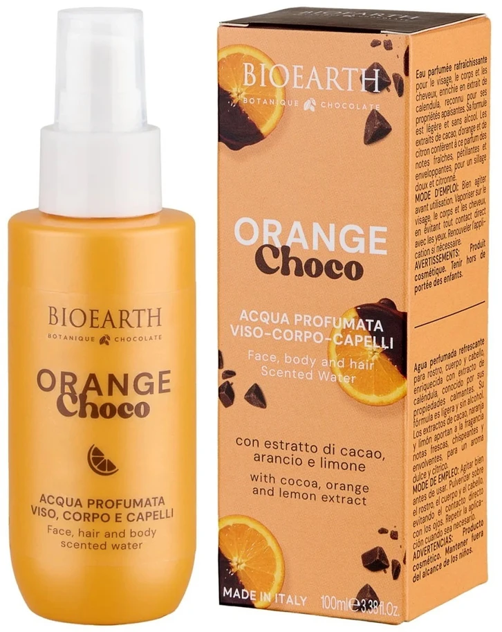 Bioearth Oranžinis Choco Refreshing Mist Purškiklis For Body Face & Hair, 100 ml