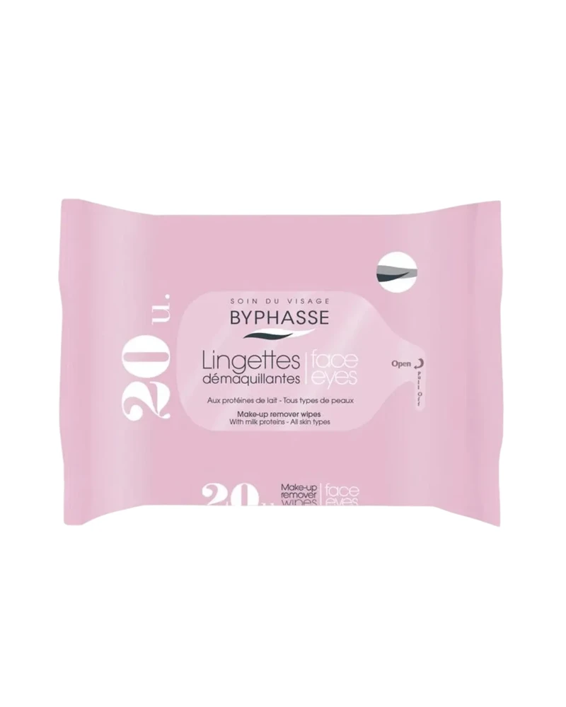 BYPHASSE MILK PROTEINS drėgnos servetėlės veido ir akių makiažui valyti (20 vnt.)