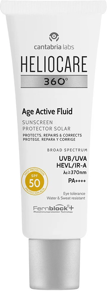 Senėjimą lėtinančio poveikio fluidas nuo saulės Heliocare 360° Age Active Fluid SPF50, 50 ml