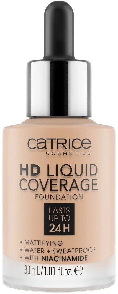 "Catrice Hd Liquid Coverage Foundation" makiažo pagrindas, išliekantis iki 24 val. 046 Camel rusvai gelsvas 30ml